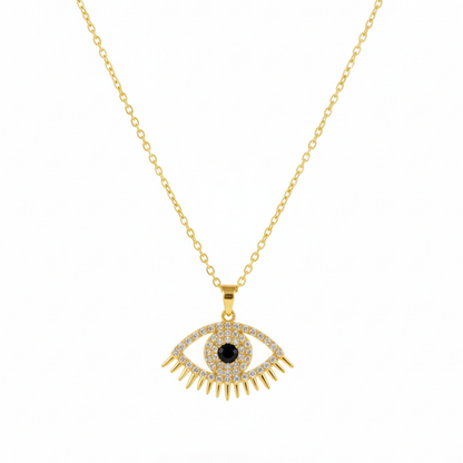 Nazar Evil Eye Zircon Gold Necklace detailed texture closeup