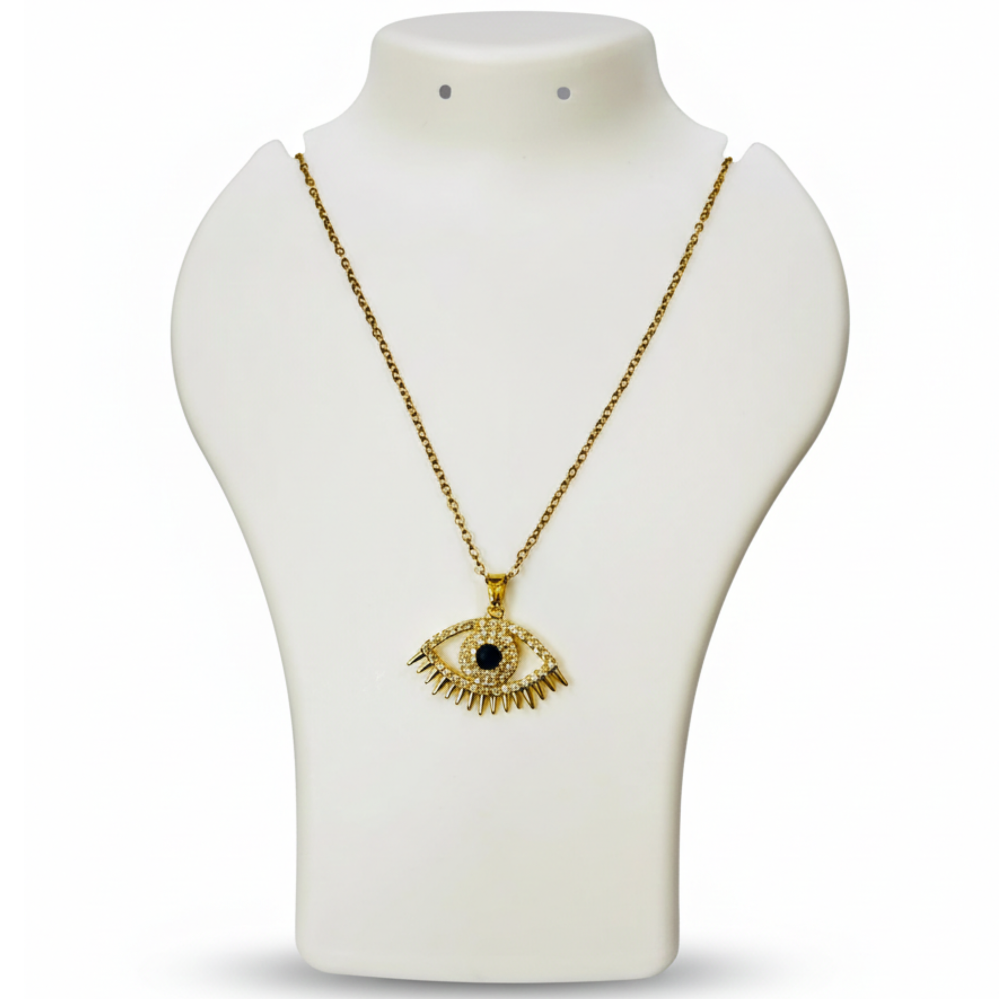 Nazar Evil Eye Zircon Gold Necklace front view for women 