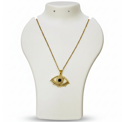 Nazar Evil Eye Zircon Gold Necklace front view for women 
