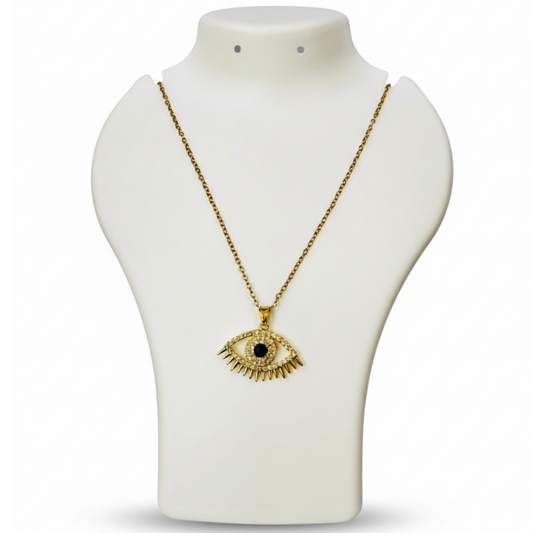 Nazar Evil Eye Zircon Gold Necklace front view for women 