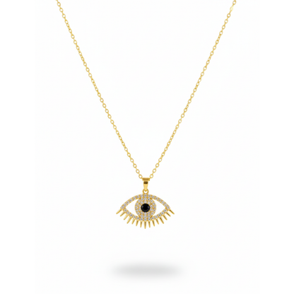 Nazar Evil Eye Zircon Gold Necklace front view for women