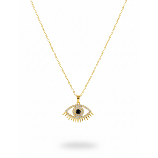 Nazar Evil Eye Zircon Gold Necklace front view for women