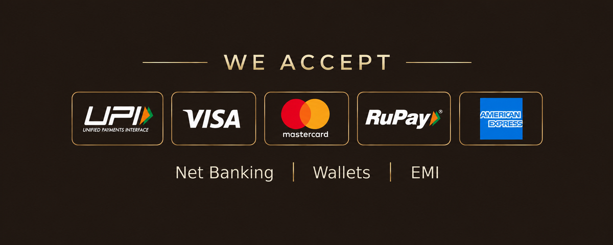 ZARIVA accepted payment methods including UPI, Visa, Mastercard, RuPay and American Express